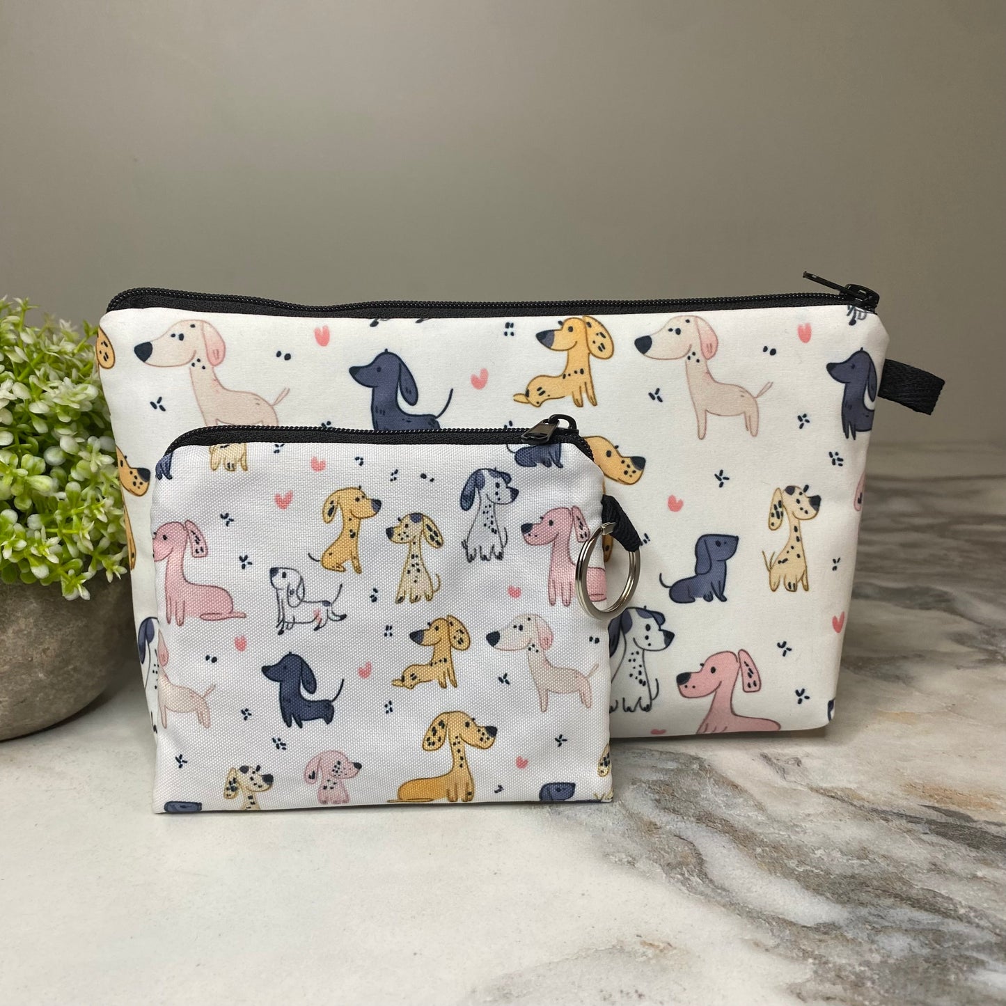 Pouch & Mini Pouch Bundled Set - Dog, Cartoon Dogs & Hearts