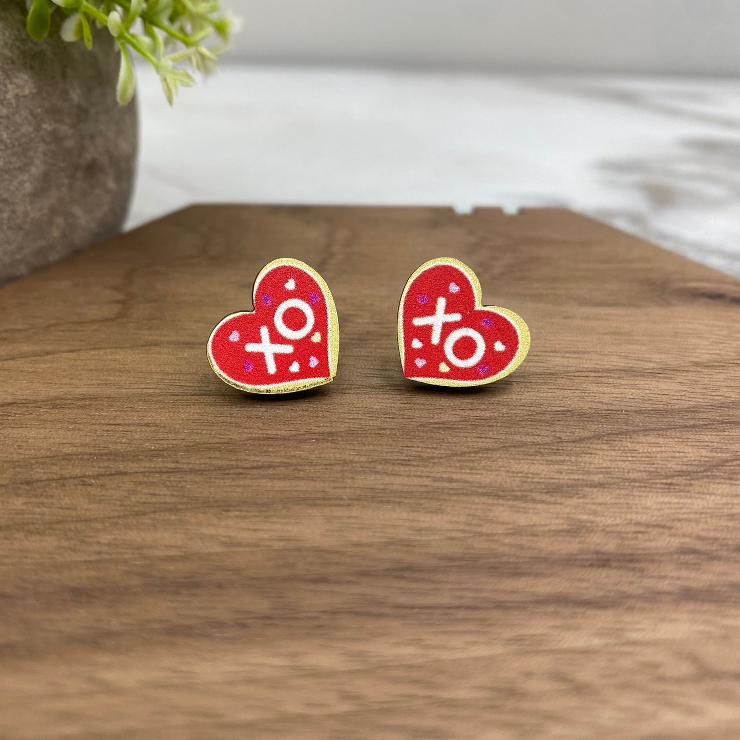 Wooden Stud Earrings - Valentine’s Day - #7