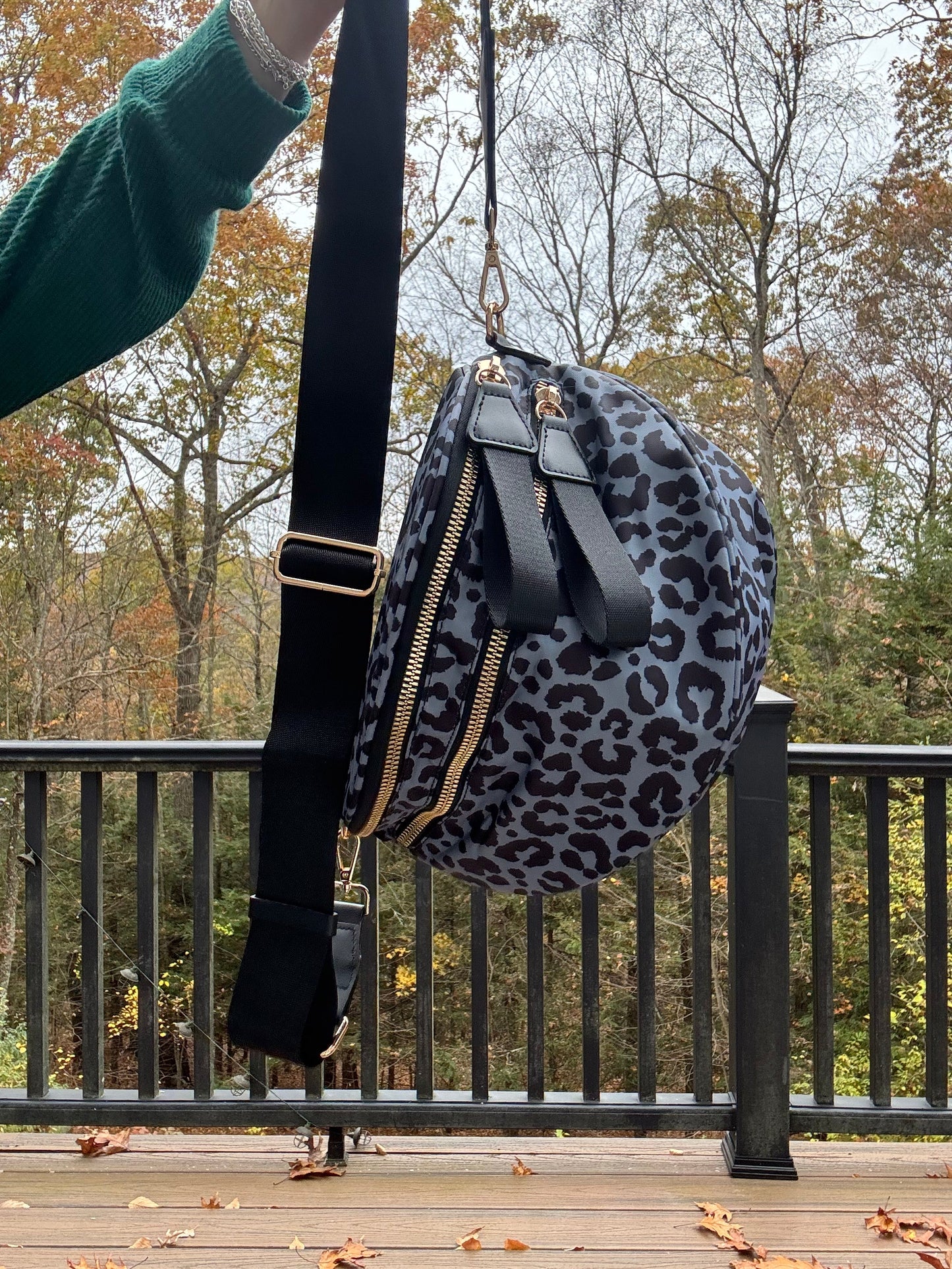 The Roni Nylon Crossbody - Animal Print Grey with Black