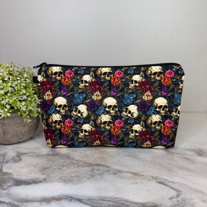Pouch - Halloween Fall - Skull Floral Purple Blue Maroon