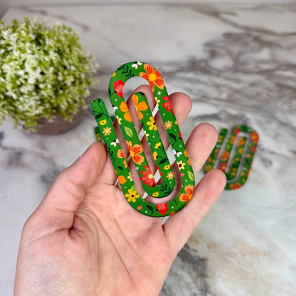 Jumbo Paperclip - Green Floral Bee