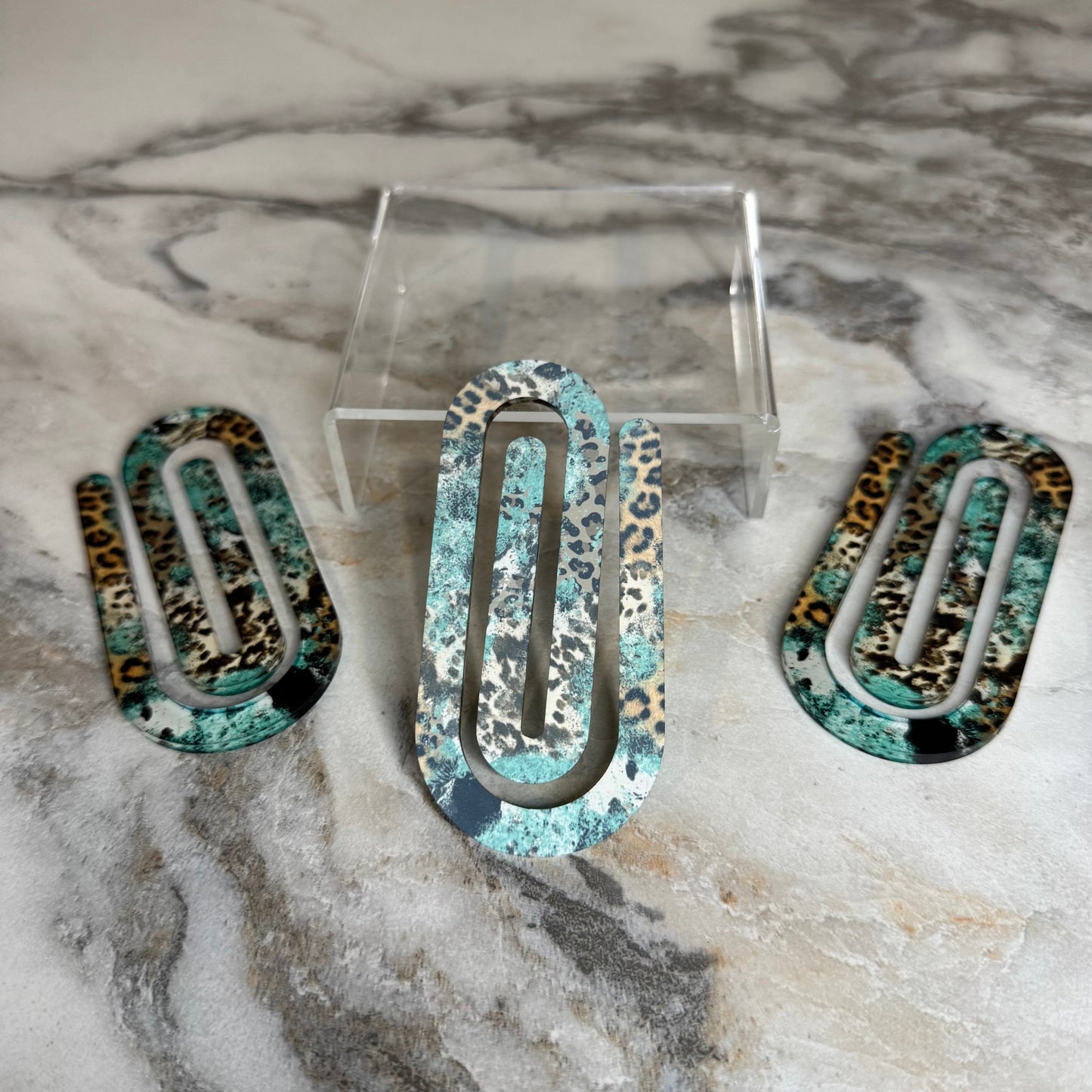 Jumbo Paperclip - Turquoise Cow Animal Print