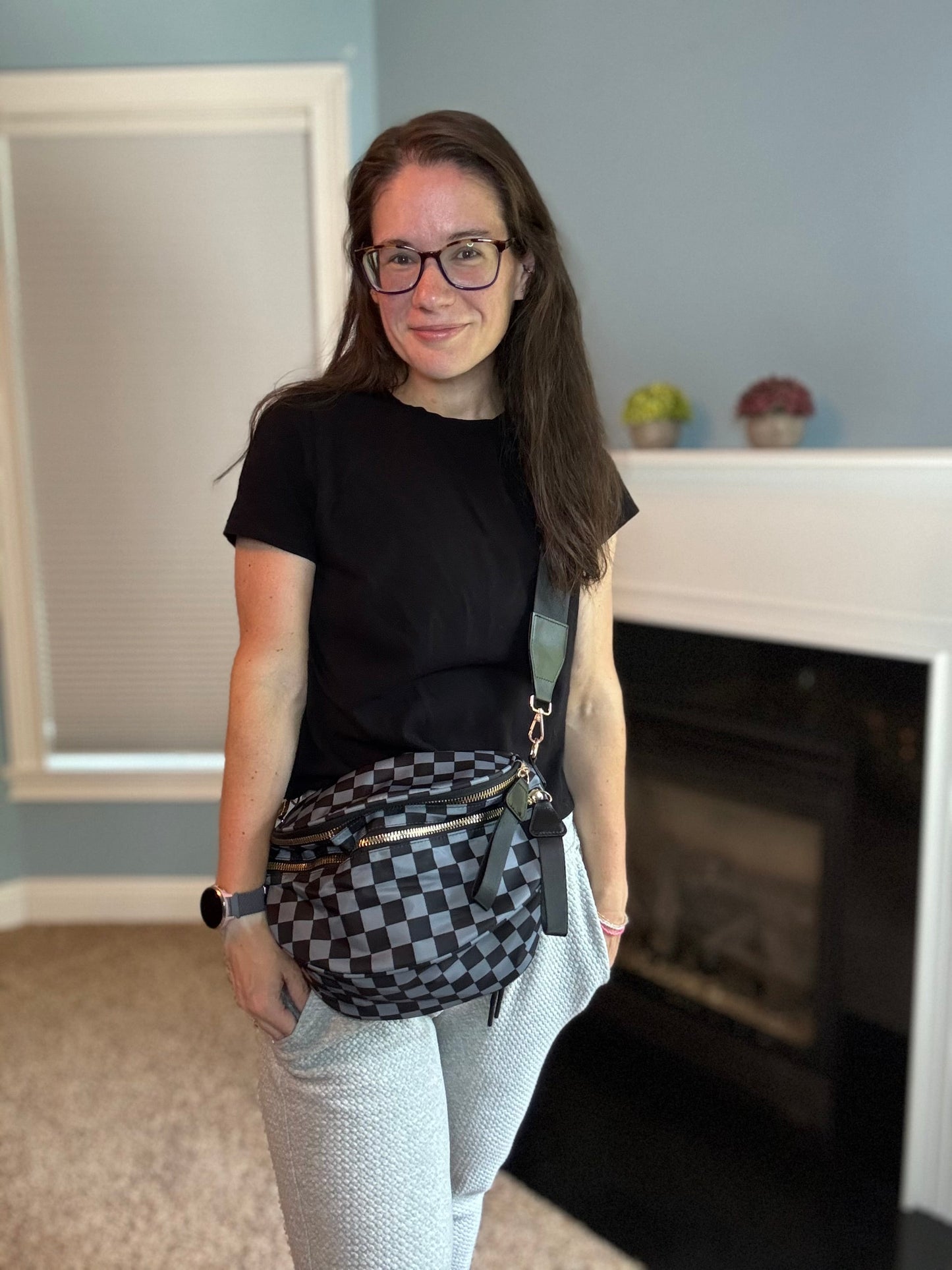 The Roni Nylon Crossbody - Checkered Black + Grey