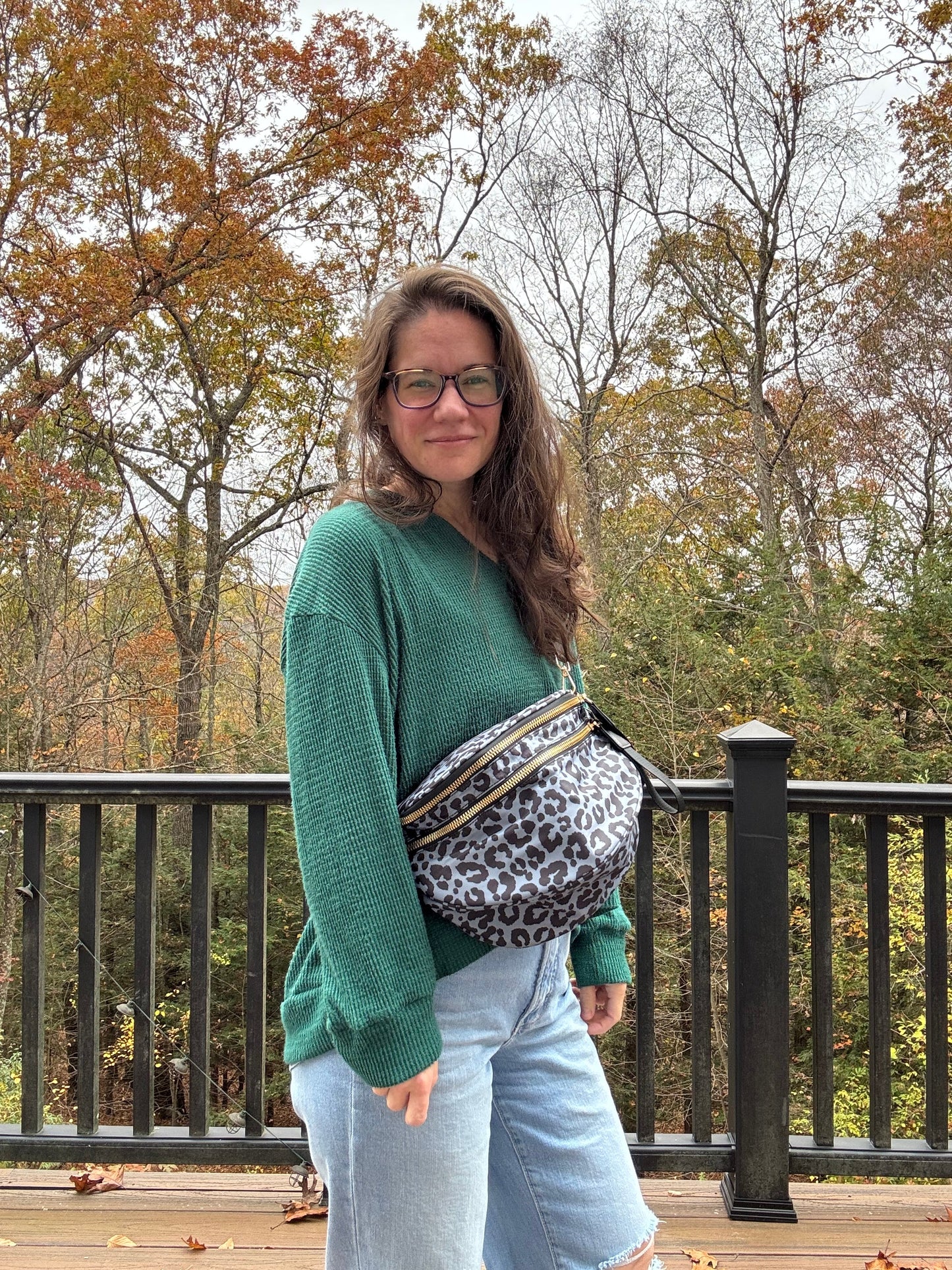 The Roni Nylon Crossbody - Animal Print Grey with Black