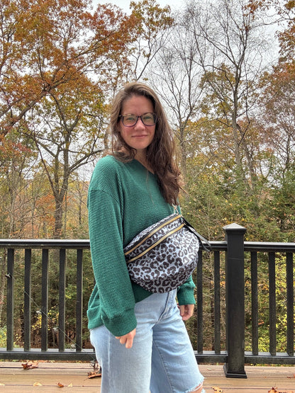 The Roni Nylon Crossbody - Animal Print Grey with Black