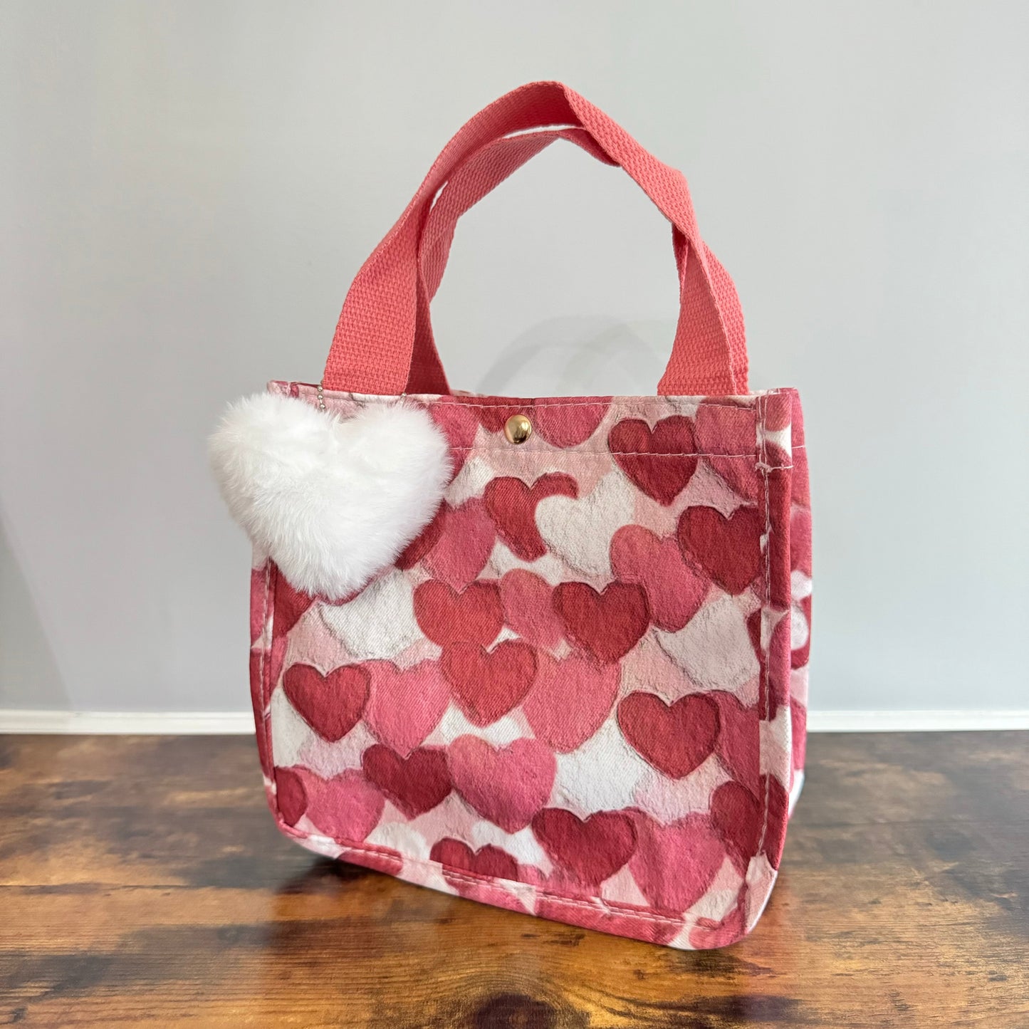 Tote Bag - Heart Dark Pink + White