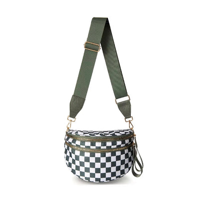 The Roni Nylon Crossbody - Checkered Dark Green