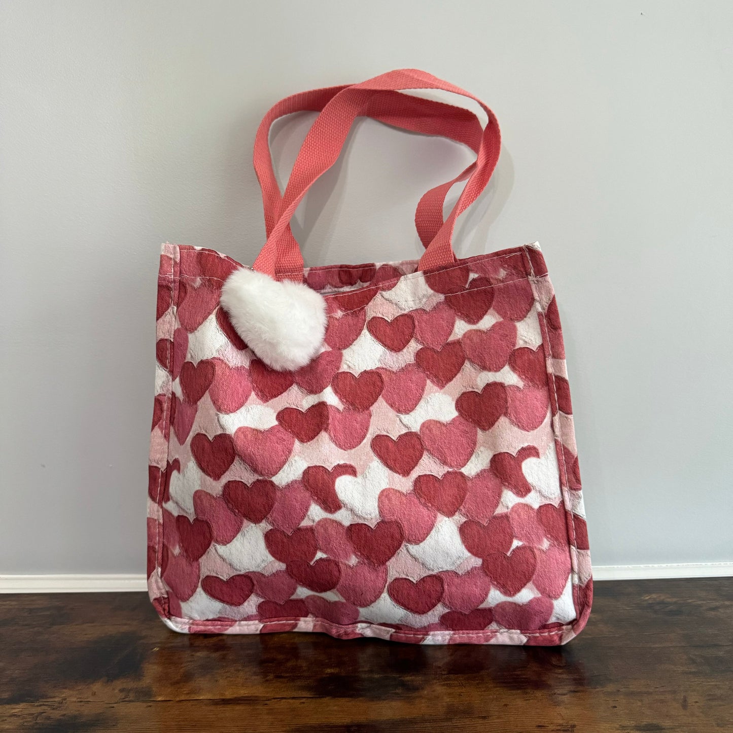 Tote Bag - Heart Dark Pink + White