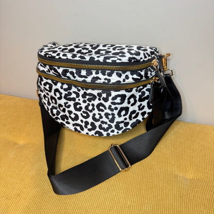 The Roni Nylon Crossbody - Animal Print White with Black