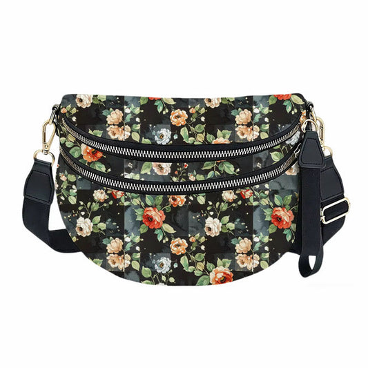 The Roni Nylon Crossbody - Floral on Black