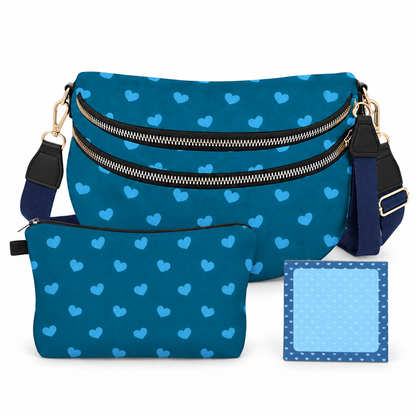 Bundled Set - Roni & Pouch - Dark Blue Hearts