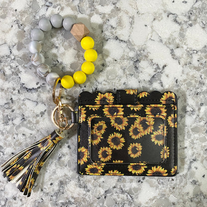 Silicone Bracelet Keychain with Scalloped Card Holder - Sunflower