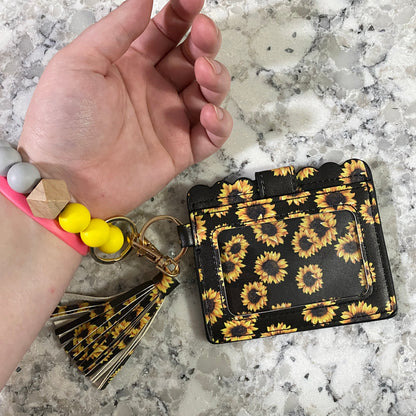 Silicone Bracelet Keychain with Scalloped Card Holder - Sunflower