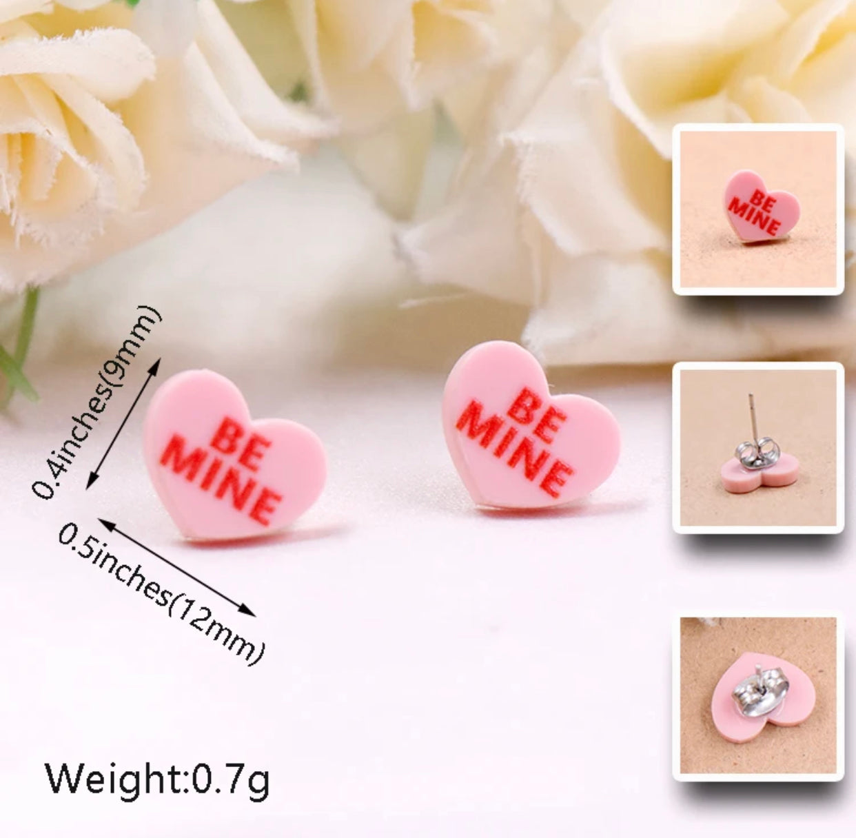 Acrylic Stud Earrings - Be Mine Heart